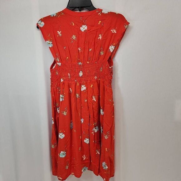 Free People Size Small Greatest Day Orange Floral Print Smocked Mini Dress T - Picture 5 of 10